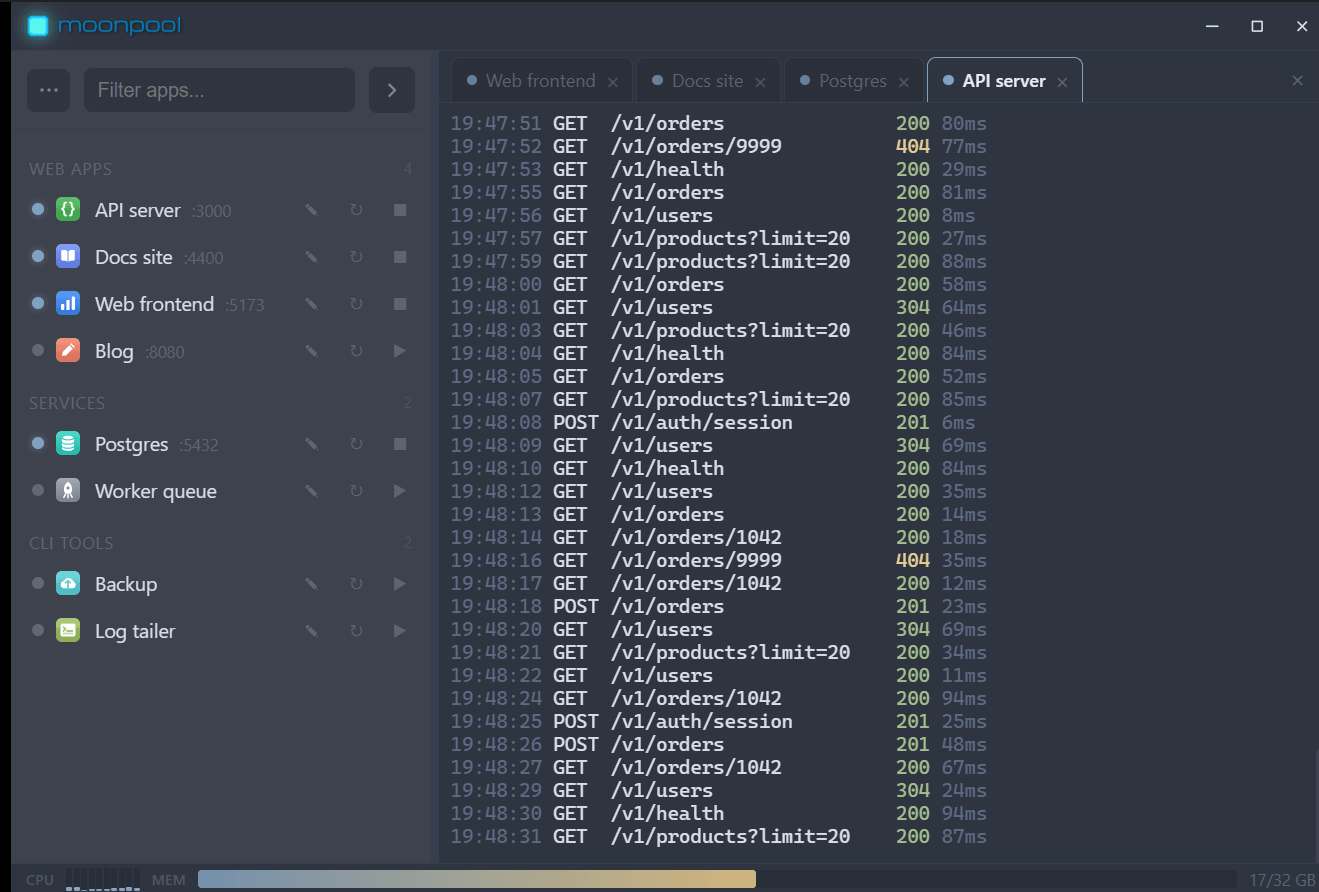 MoonPool's main window in the Arctic theme, a cool blue-grey palette.