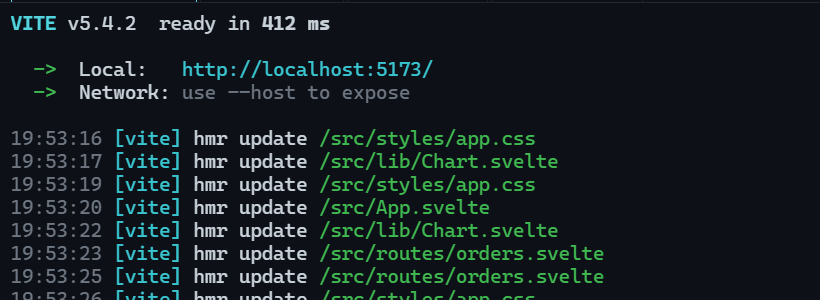 An embedded MoonPool terminal tab streaming colored build output from a launched app.